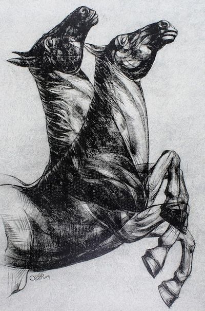 Alternate image for Black and White Surrealist Horse Painting 2019 Moving Horse