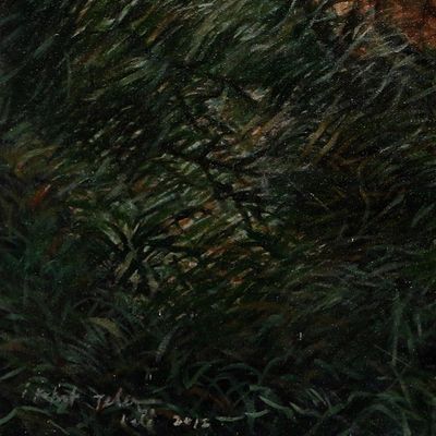 Alternate image for Surrealist Painting of a Leafy Face from Bali 2018 Back to Ground