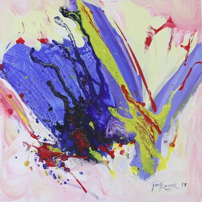 Alternate image for Signed Original Abstract Painting from India Splash of Colors