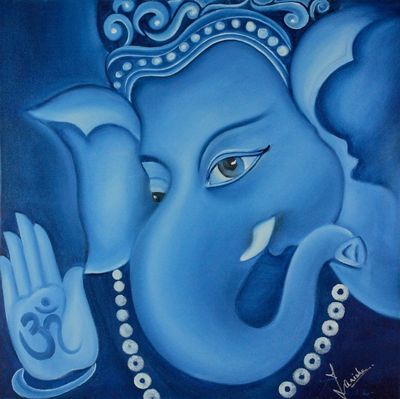 Alternate image for Hindu Spiritual Deity Signed Fine Art Painting Manomay Ganesha