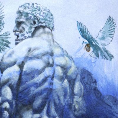 Alternate image for Signed Expressionist Peace Painting of a Man and Doves Peaceful Heart