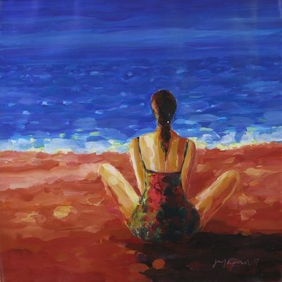 Alternate image for Expressionist Painting of a Woman at the Beach from India A Sea of Reverie