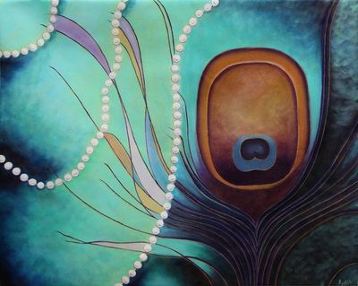 Image for Original Signed Painting in Oils on Canvas from India Heavenly Beauty