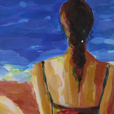 Alternate image for Expressionist Painting of a Woman at the Beach from India A Sea of Reverie