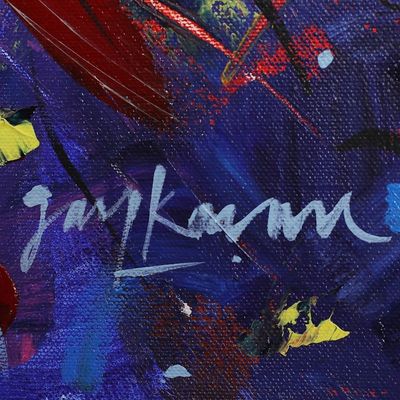 Alternate image for Unstretched Red and Blue Expressionist Acrylic Painting Violinist