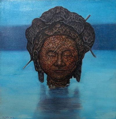 Alternate image for Surrealist Painting of a Leafy Face Above Water 2018 Back to Water