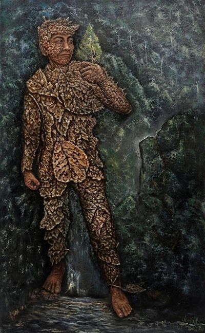 Alternate image for Surrealist Painting of a Person Made of Leaves 2019 Back to Nature I