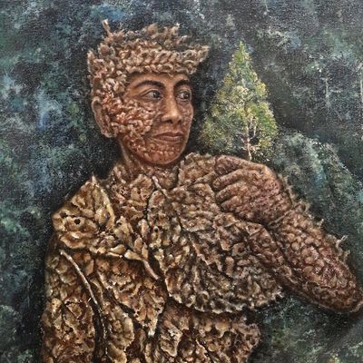 Alternate image for Surrealist Painting of a Person Made of Leaves 2019 Back to Nature I