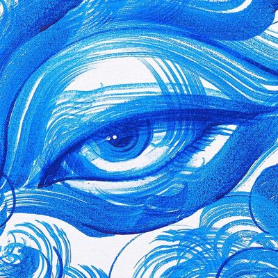 Alternate image for Original Thai Painting of Buddha in Blue on White Relaxing Breath