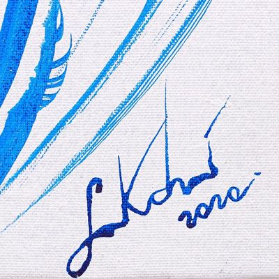 Alternate image for Original Thai Painting of Buddha in Blue on White Relaxing Breath