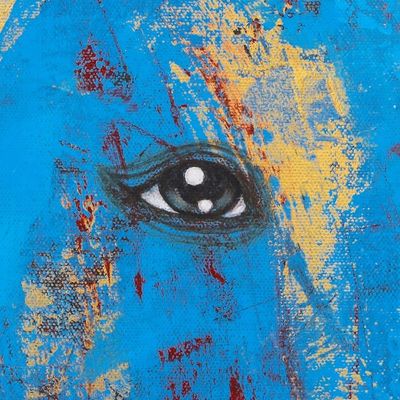 Alternate image for Signed Naif Painting of a Blue Elephant from Thailand Red Full Moon