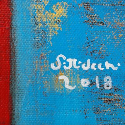 Alternate image for Signed Naif Painting of a Blue Elephant from Thailand Red Full Moon