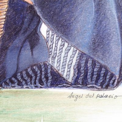 Alternate image for Signed and Mounted Portrait of a Oaxacan Woman from Mexico Shawl Vendor