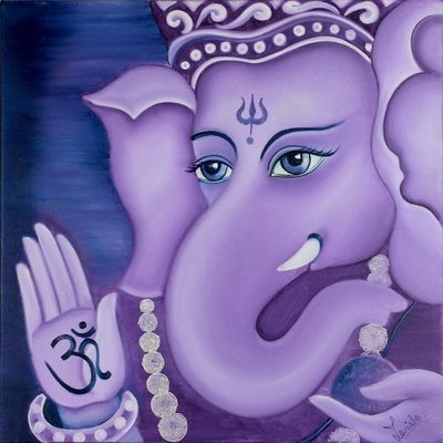 Image for Hinduism Deity Signed Fine Art Painting Pious Ganesha
