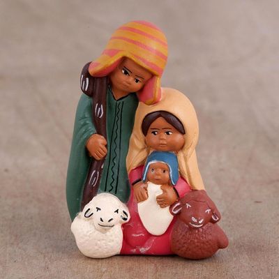 Alternate image for Hand-Painted Ceramic Andean Nativity Sculpture from Peru Andean Christian Family
