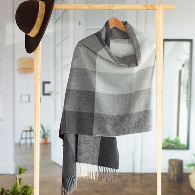 Alternate image for Super Soft Grey Plaid Alpaca Wool Patterned Scarf Gray Squared