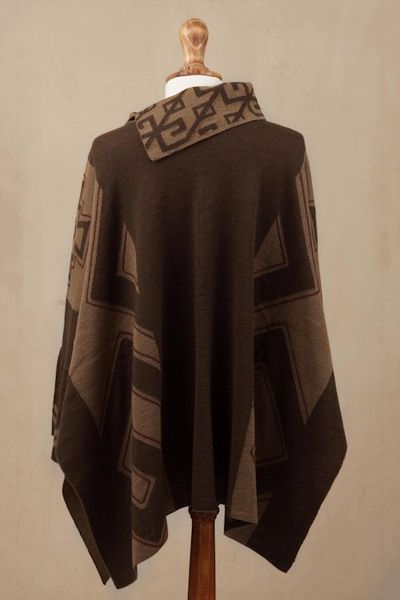 Alternate image for Mahogany and Burnt Sienna Alpaca Blend Poncho from Peru Inca Style