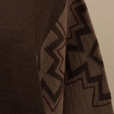 Alternate image for Mahogany and Burnt Sienna Alpaca Blend Poncho from Peru Inca Style
