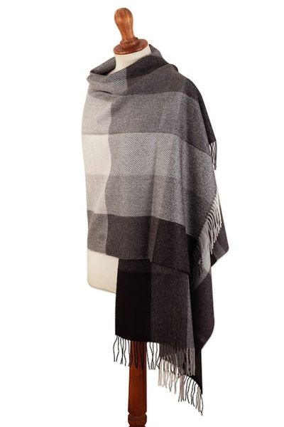 Alternate image for Super Soft Grey Plaid Alpaca Wool Patterned Scarf Gray Squared