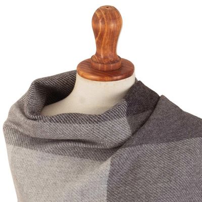 Alternate image for Super Soft Grey Plaid Alpaca Wool Patterned Scarf Gray Squared