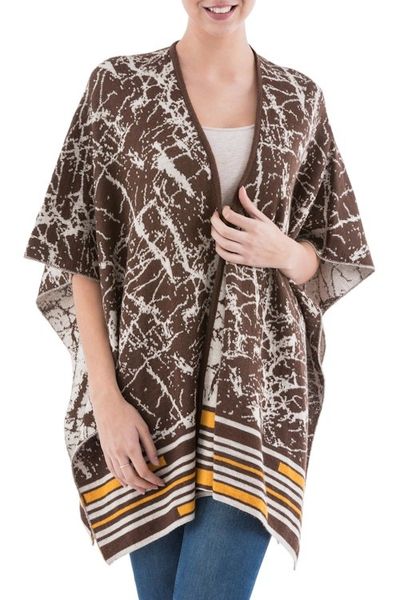 Alternate image for Reversible Alpaca Blend Ruana in Mahogany from Peru Mahogany Woods