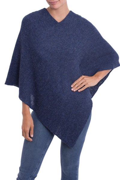 Alternate image for Knit Indigo 100 Alpaca Poncho from Peru Enchanted Evening in Indigo