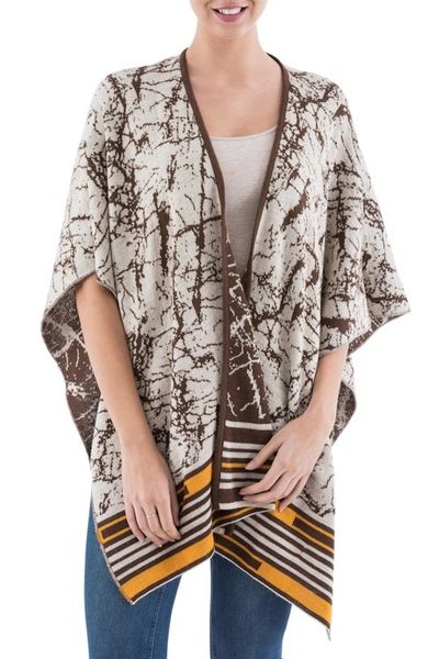 Alternate image for Reversible Alpaca Blend Ruana in Mahogany from Peru Mahogany Woods