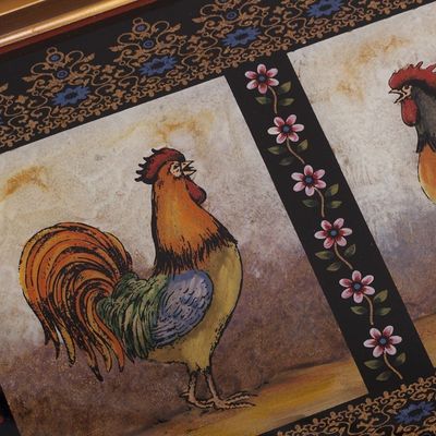 Alternate image for Rooster-Themed Reverse Painted Glass Tray Crowing Roosters