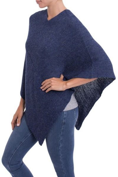 Alternate image for Knit Indigo 100 Alpaca Poncho from Peru Enchanted Evening in Indigo