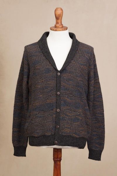 Alternate image for Azure and Sunrise Mens 100 Alpaca Cardigan from Peru Warm Waves