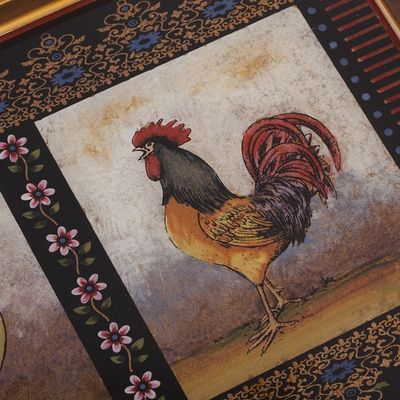 Alternate image for Rooster-Themed Reverse Painted Glass Tray Crowing Roosters