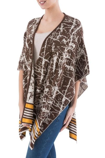 Alternate image for Reversible Alpaca Blend Ruana in Mahogany from Peru Mahogany Woods