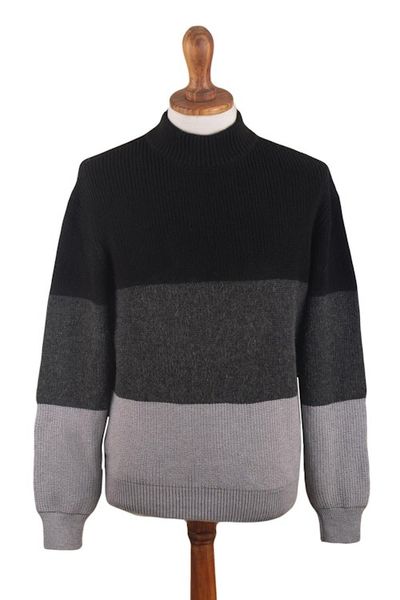 Alternate image for Mens Blac Grey Baby Alpaca Blend Sweater Peru Peru in Three