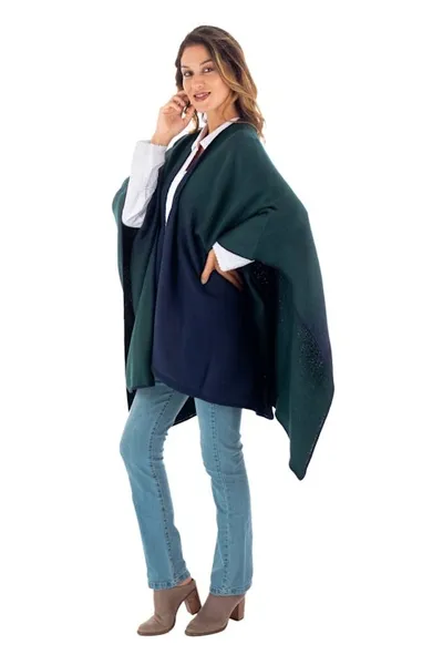 Alternate image for Reversible Alpaca Blend Ruana in Navy and Kelly Green Andean Vistas