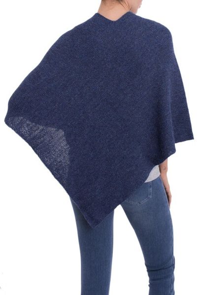 Alternate image for Knit Indigo 100 Alpaca Poncho from Peru Enchanted Evening in Indigo