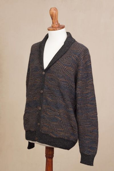 Alternate image for Azure and Sunrise Mens 100 Alpaca Cardigan from Peru Warm Waves