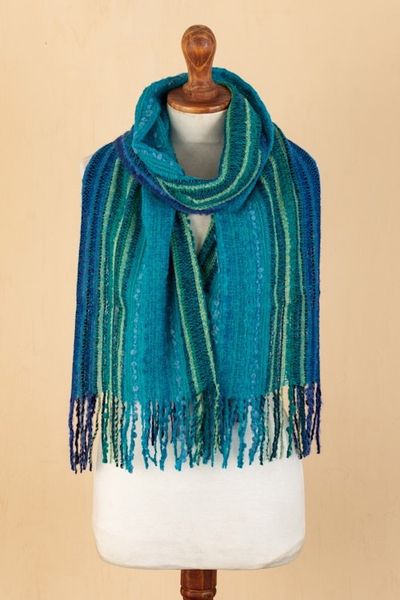 Alternate image for Unisex Striped Colorful Baby Alpaca Blend Scarf from Peru Planet Colors