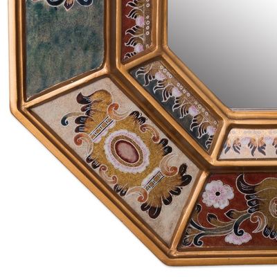 Alternate image for Floral Reverse Painted Glass Frame Octagonal Wall Mirror Gaze