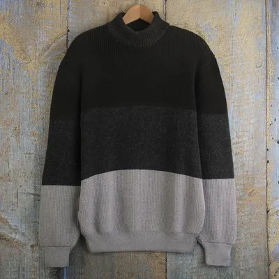 Alternate image for Mens Blac Grey Baby Alpaca Blend Sweater Peru Peru in Three