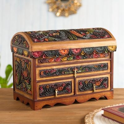 Alternate image for Multicolor Wood and Leather Jewelry Box from Peru Antique Treasure