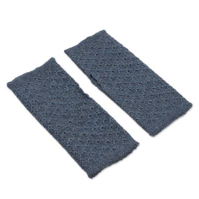 Alternate image for Patterned 100 Baby Alpaca Fingerless Mitts in Teal Gossamer Teal