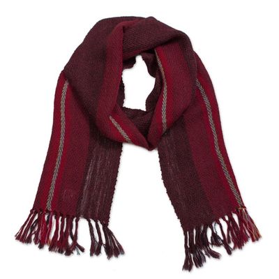 Alternate image for Handwoven 100 Alpaca Wrap Scarf in Crimson from Peru Andean Zigzag in Crimson