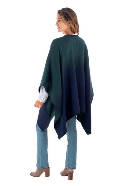 Alternate image for Reversible Alpaca Blend Ruana in Navy and Kelly Green Andean Vistas