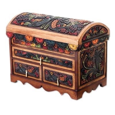 Alternate image for Multicolor Wood and Leather Jewelry Box from Peru Antique Treasure