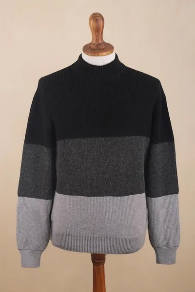 Alternate image for Mens Blac Grey Baby Alpaca Blend Sweater Peru Peru in Three