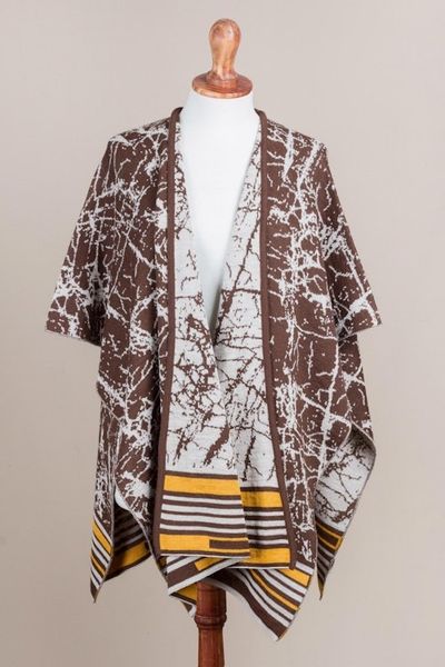 Alternate image for Reversible Alpaca Blend Ruana in Mahogany from Peru Mahogany Woods