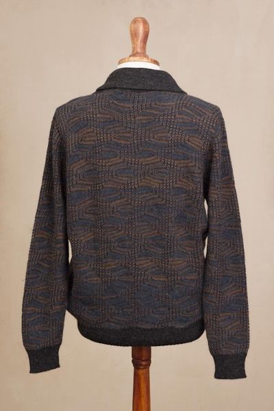 Alternate image for Azure and Sunrise Mens 100 Alpaca Cardigan from Peru Warm Waves