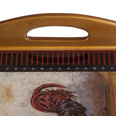 Alternate image for Rooster-Themed Reverse Painted Glass Tray Crowing Roosters