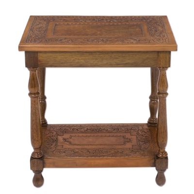 Alternate image for Traditional Leather Wood End Table Andean Elegance
