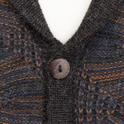 Alternate image for Azure and Sunrise Mens 100 Alpaca Cardigan from Peru Warm Waves